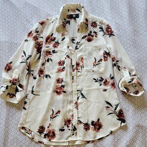 ivory floral women's button-down shirt
